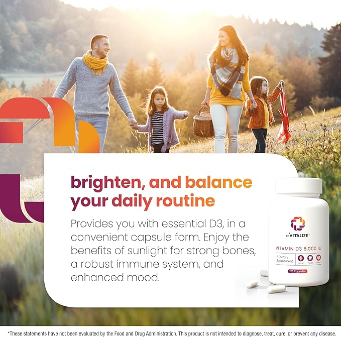 REVITALIZE Vitamin D3 5000 IU Supplement for Immune Support &amp Bone Health - 120 Capsule Compare &amp Save Complete.