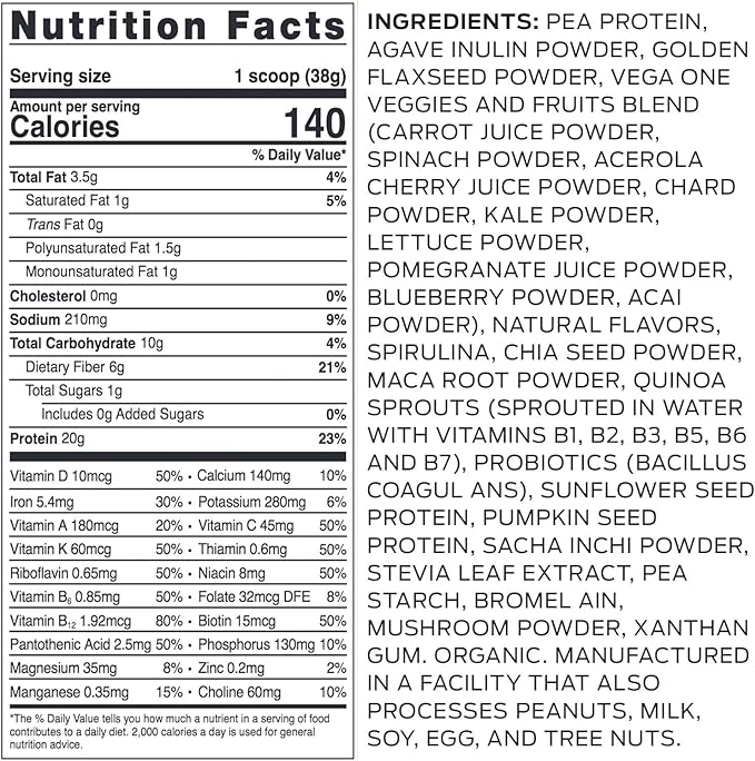 Vega Organic All-in-One Vegan Protein Powder &amp Protein and Greens Protein Powder Vanilla - 20g Plant Based Protein Plus Veggies