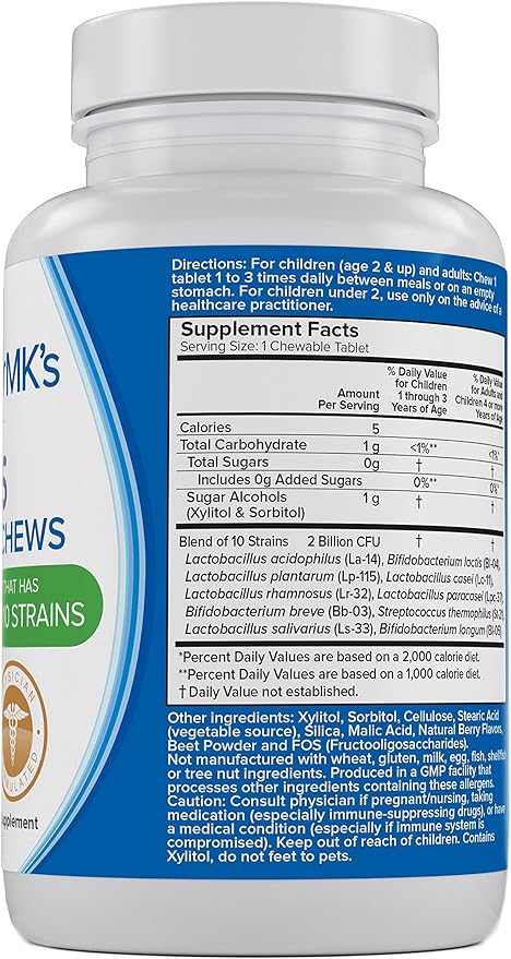 Kids Probiotics Chewable by Doctor MK's® Sugar Free Tastes Like Candy Natural Wild Berry Tablets Vegetarian/Vegan