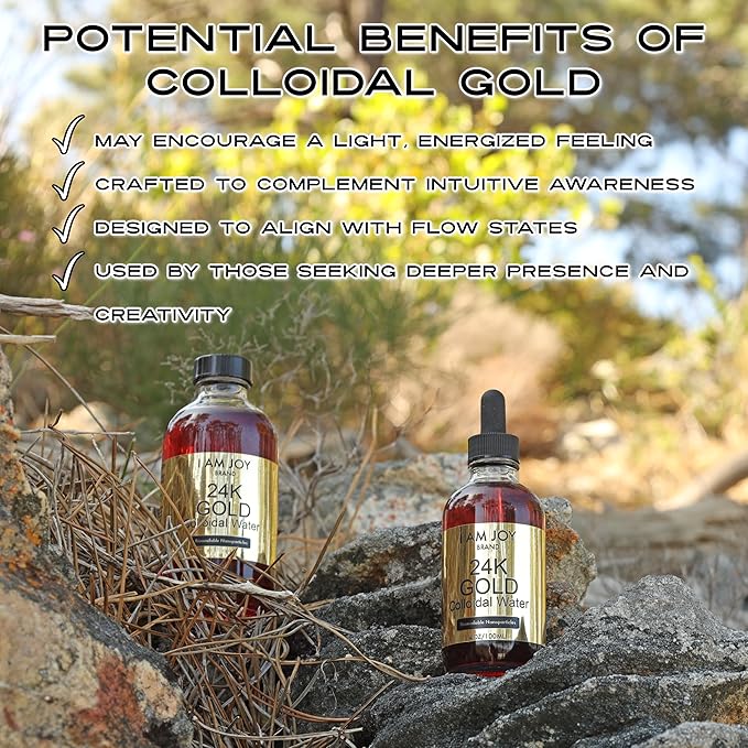 I Am Joy co. Liquid Colloidal Gold 24k 99.99% Pure 100ppm Ruby Red Water Based All Natural Electrolysis 4oz Glass Bottle