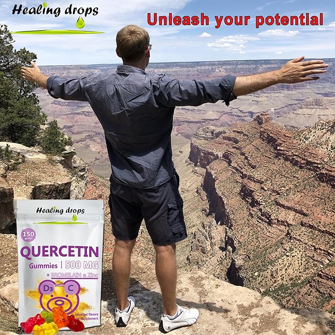Quercetin with Bromelain Gummies - Vitamin C + Zinc + Vitamin D3 - Quercetin 500mg Gummies for Kids and Adults (2 Packs)