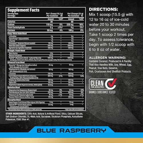ALLMAX Impact Pump Xtreme Blue Raspberry - 465 g - Stim-Free Pre-Workout Formula - Supports Pumps Endurance &amp Hydration - Up to 30 Servings