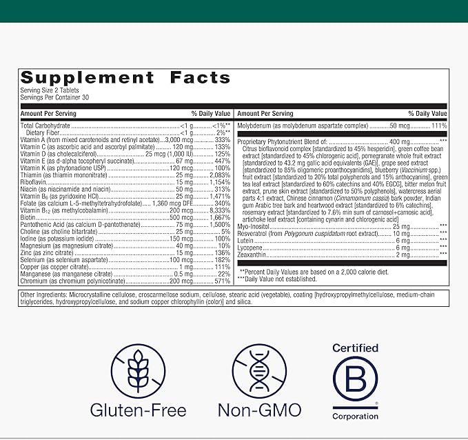 Metagenics PhytoMulti Without Iron - Daily Multivitamin for Men &amp Women* - with 20+ Vitamins Minerals &amp Phytonutrients for Antioxidant &amp Immune Support* - Non‑GMO Gluten‑Free - 60 Tablet