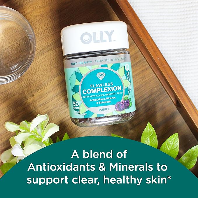 OLLY Undeniable Beauty Gummy &amp Flawless Complexion Gummy Clear and Healthy Skin Support Vitamins E A Zinc Chewable Supplement Berry - 50 Count (Pack of 1)