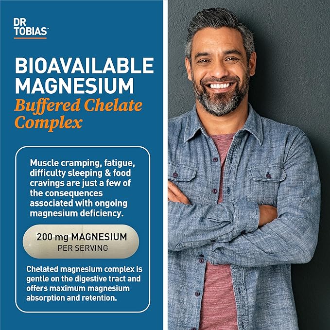 Dr. Tobias Magnesium Bisglycinate - High Absorption Magnesium Buffered Chelate Complex 200 mg per Capsule | Supports Energy Muscle Bone &amp Joint Health - Non-GMO Magnesium Supplement 120 Capsule