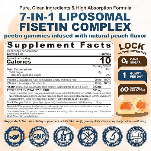 1Pack Liposomal Fisetin 200mg Liquid Gummies + 2Pack Moringa Gummies 1000mg Sugar Free