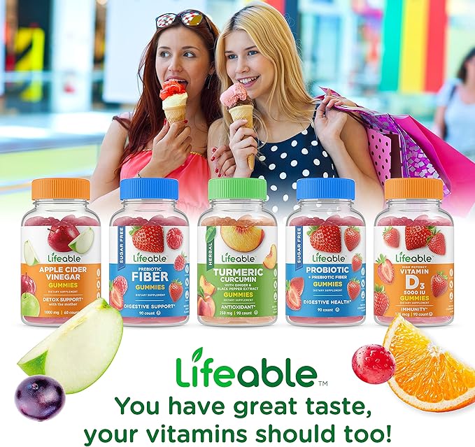 Lifeable Probiotic 2 Billion CFU + Collagen &amp Biotin Gummies Bundle - Great Tasting Vitamin Supplement Gluten Free GMO Free Chewable Gummy