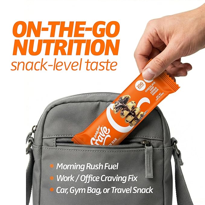 Satisfy Your Crave Protein Bars– High Protein Delicious Snacks– 20g of Protein No Added Sugar– Chocolate Chip Cookie Dough– Perfect for Breakfast On-the-Go Snack Pantry Staple &amp Office Treat– N