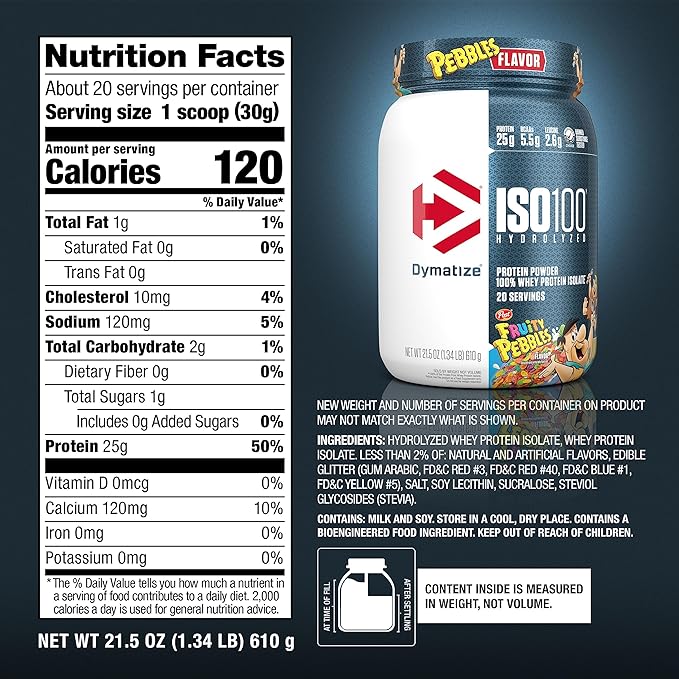 Dymatize Bundle ISO100 Hydrolyzed Protein Powder in Fruity Pebbles &amp Cocoa Pebbles Flavors 20 Servings per Tub