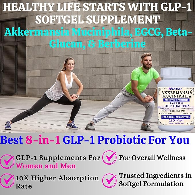 Nikoni Akkermansia Muciniphila GLP-1 Probiotic Supplement for Women &amp Men Gut Health (240 Softgels)