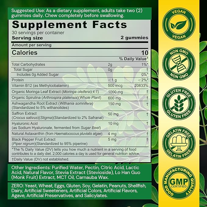 1Pack Liposomal Fisetin 200mg Liquid Gummies + 2Pack Moringa Gummies 1000mg Sugar Free