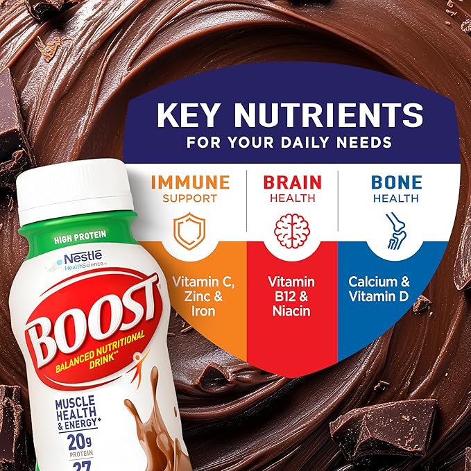 BOOST High Protein Ready to Drink Balanced Nutritional Drink Rich Chocolate 8 FL OZ (Pack of 12)