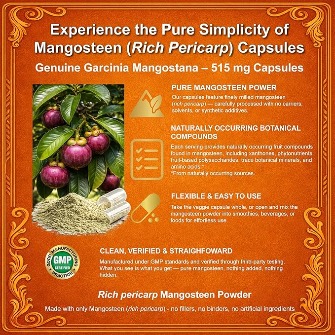 Mangosteen Pericarp Capsules – Organic Freeze Dried Powder Strength Rich in 56+ Potent Xanthones &amp Flavonoids High ORAC – 120 Veggie Capsules