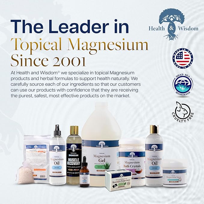 Health &amp Wisdom Pure Magnesium Oil - Topical Muscle &amp Joint Relief- Natural and Pure USP Grade Extra Strength Magnesium - Enhanced Absorption - 128 fl oz