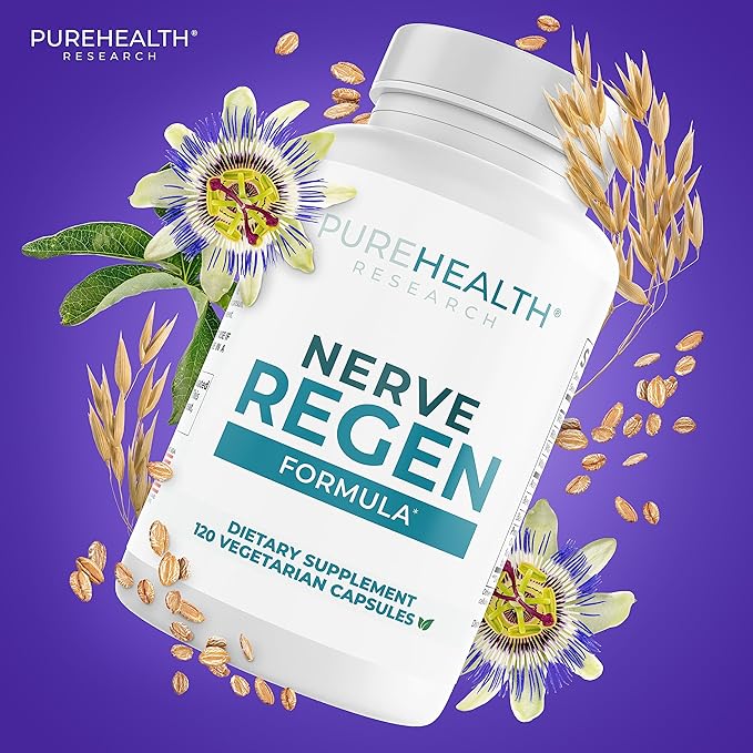 PUREHEALTH RESEARCH Nerve Regen Formula - Nerve Renew for Numbness Tingling and Burning with R Alpha Lipoic Acid Benfotiamine 300mg &amp Passion Flower Extract - Ala Nerve Support Supplement 6 Bot