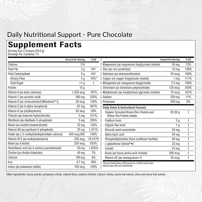 Equilife Daily Nutritional Support All-in-One Multivitamin Meal Replacement Pure Chocolate Flavor 15G Plant Protein Supports Overall Wellness Including Energy Digestion &amp Skin 14 Servings