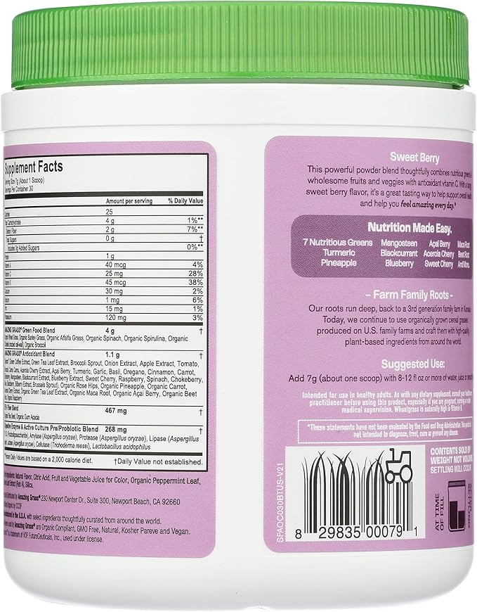 Amazing Grass Sweet Berry Antioxidant Superfood Powder 7.4 OZ