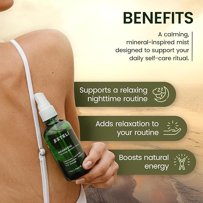 ESTELÍ – MAGNESIO Mineral Night Mist – Pure Zechstein Sea Magnesium Blend with Lavender Frankincense &amp Copaiba – Fast-Absorbing Aromatic Body Mist – Vegan &amp Clean Nighttime Ritual