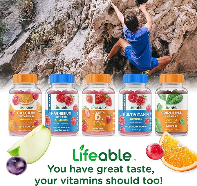 Lifeable Calcium Magnesium Zinc &amp Vitamin D + Vitamin D 5000 IU Gummies Bundle - Great Tasting Vitamin Supplement Gluten Free GMO Free Chewable