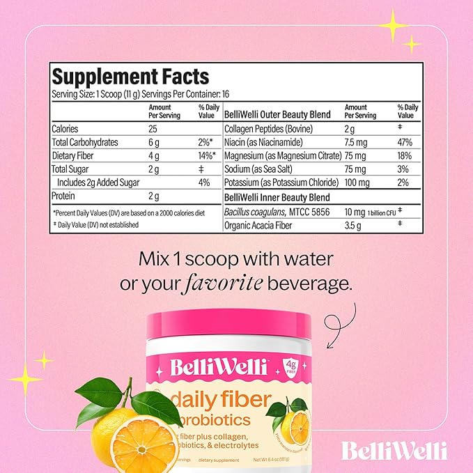 Daily Fiber Supplement Bundle with Collagen Probiotics &amp Electrolytes – Strawberry Lemonade &amp Orange Yuzu Mandarin Flavors – Supports Digestive Health Gut Balance &amp Debloating – 32 Servi
