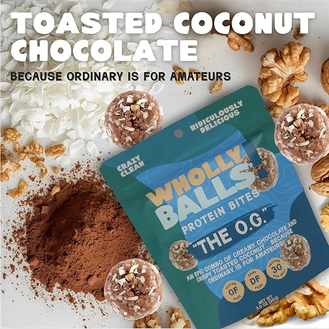 Wholly Balls Protein Bites – Healthy Plant-Based Snack | High Protein Low Sugar Gluten-Free Energy Balls (Pack of 3 Classic Combo Bundle)