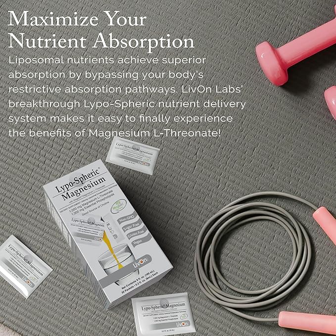 LivOn Laboratories Lypo-Spheric Magnesium L-Threonate - 30 Packets - 77mg Per Packet - Liposome Encapsulated for Maximum Bioavailability - Professionally Formulated - 100% Non-GMO