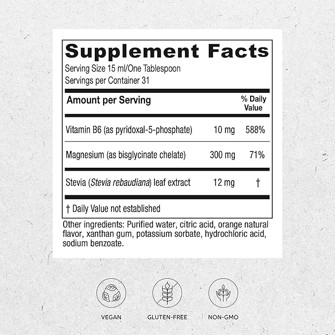 Vitanica Magnesium Tonic Liquid Magnesium Bisglycinate Chelate 300 mg with Vitamin B6 Dr Formulated Supplement Orange Flavor Vegan Gluten Free and Non-GMO16 fl oz