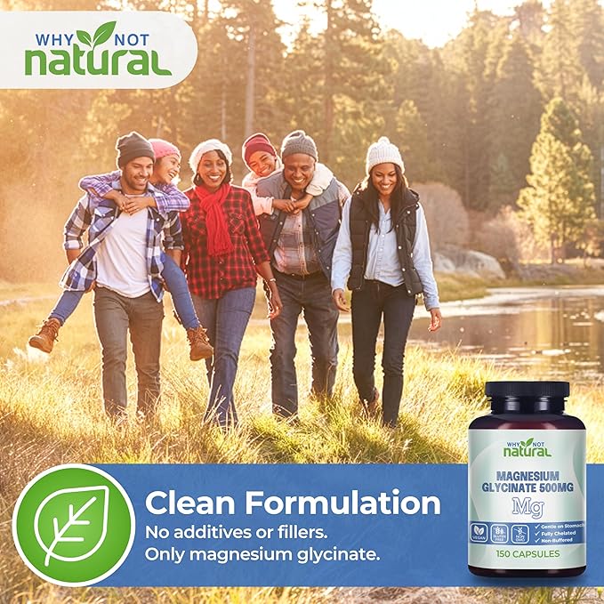 Why Not Natural Magnesium Glycinate 500 mg Capsules Supplement - Vegan No Filler - Supports Sleep and Relaxation