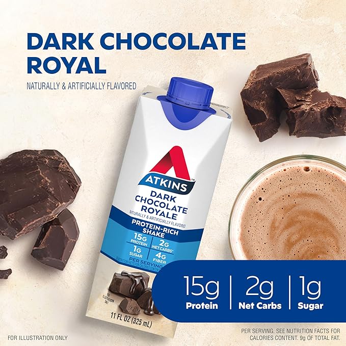 Atkins Dark Chocolate Royale Protein Shake &amp Café au Lait Iced Coffee Protein Shake 15g Protein Low Glycemic 3g Net Carb 1g Sugar Keto Friendly 12 Count