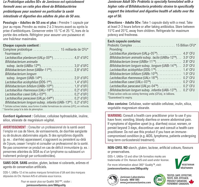Jamieson Adult 50+ Probiotic Complex 15 Billion 30 vegi caps