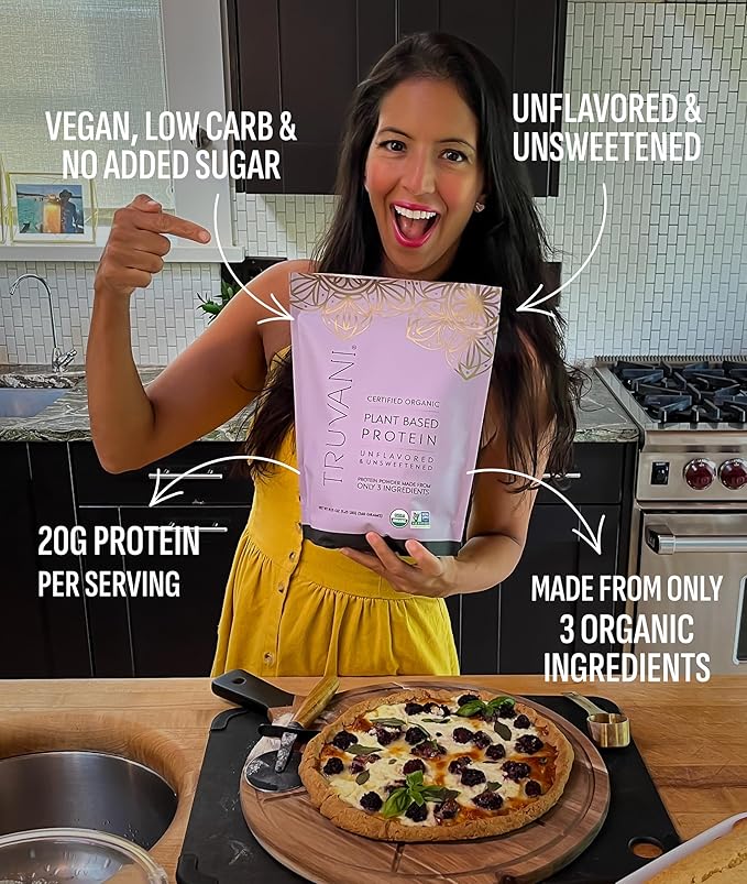Truvani Vegan Pea Protein Powder | Unflavored | 20g Organic Plant Based Protein | Single Serving Travel Packets | 10 Servings | Keto | Gluten &amp Dairy Free | Low Carb | No Added Sugar