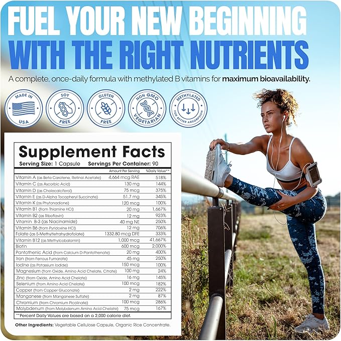 Shiny Leaf Methylated Bariatric Multivitamin with Iron 45mg – Once Daily Capsule Made in USA ASMBS Compliant Bariatric Vitamins for Gastric Bypass &amp Gastric Sleeve for Men &amp Women – (90 Cou