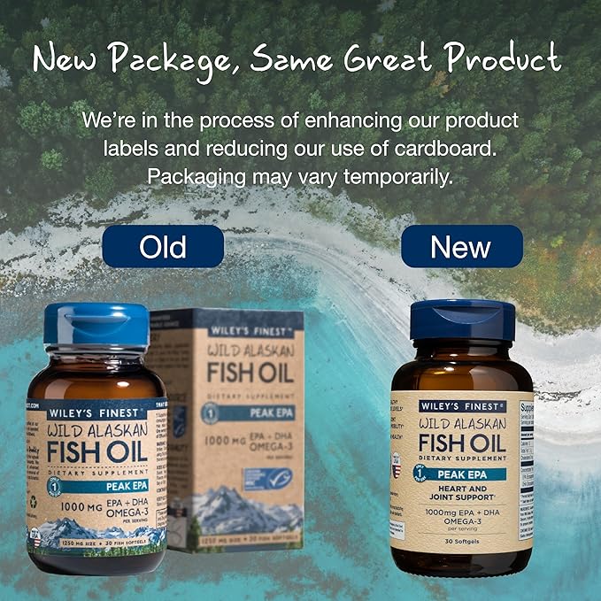 Wiley's Finest Wild Alaskan Fish Oil Peak EPA - Triple Strength Peak EPA &amp DHA Supplement - 1000mg Fish Oil - Omega-3s for Joint Health Support - 30 Softgels (30 Servings)