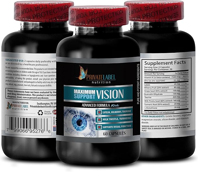 grape seed extract organic - ADVANCED VISION FORMULA - taurine amino acid Improves Vision Lutein And Zeaxanthin organic eye supplements for adults over 50 milk thistle organic - 3 Bottles 180Caps
