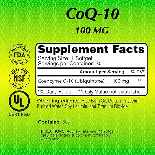 ALFA VITAMINS CoQ10 with 100 Mg - Natural Nutrient Known as Coenzyme Q-10 Ubiquinone. Promotes Heart Support - Healthy Antioxidant - Healthy Energy Levels - 30 Softgels
