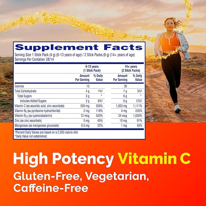 Emergen-C Crystals On-the-Go Emergen-C Immune Support Supplement with Vitamin C B Vitamins Zinc and Manganese Orange Vitality - 56 Stick Packs