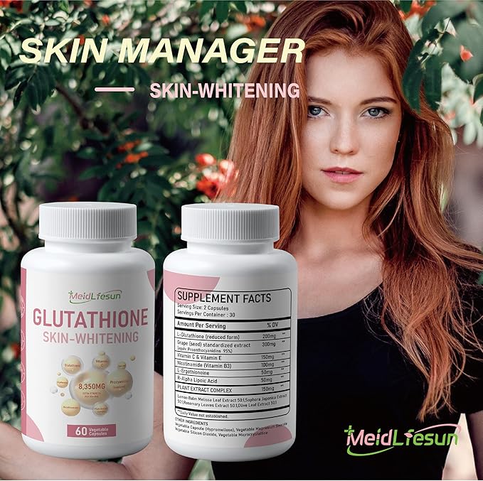 Whitening Capsules Contain glutathione 200mgGrape Seed Extract 300mgas Well as nicotinamide Ergothioneineand α-lipoic Acid60 Vegan Capsules Used for Skin whitening and Anti-Oxidation