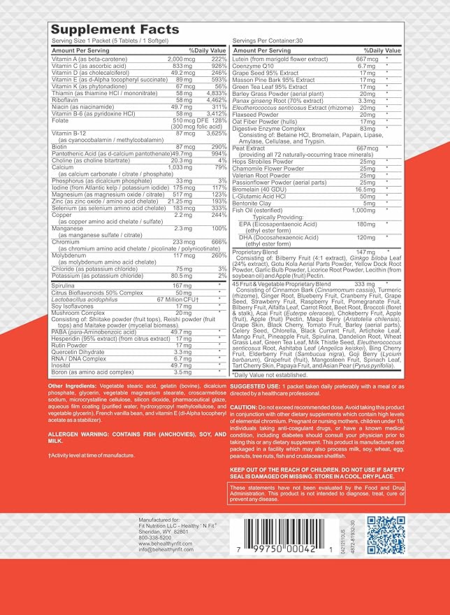 Healthy 'N Fit NUTRI Pack - 30 Day Pkt -One Pack Daily Multivitamin All-in-One Packets