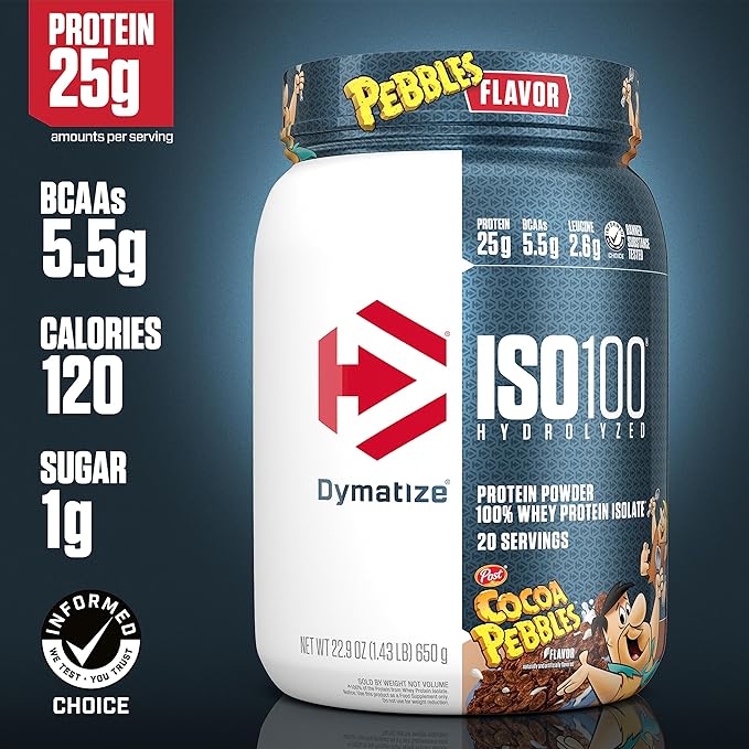 Dymatize Bundle ISO100 Hydrolyzed Protein Powder in Fruity Pebbles &amp Cocoa Pebbles Flavors 20 Servings per Tub