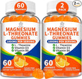 (2 Pack) Magnesium L-threonate Gummies 1000mg for Kids &amp Adults High Absorption Magnesium Threonate with L - Theanine Vitamin D3 &amp B6 for Muscle Nervous System Sugar-Free Orange Flavor