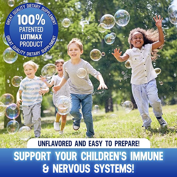 Lutimax Pediatric Powder Brain Supplement with Luteolin &amp Rutin for Kids - Memory Focus Muscle &amp Immune Support Brain Supplements - Nootropic Antioxidants - 200 Servings