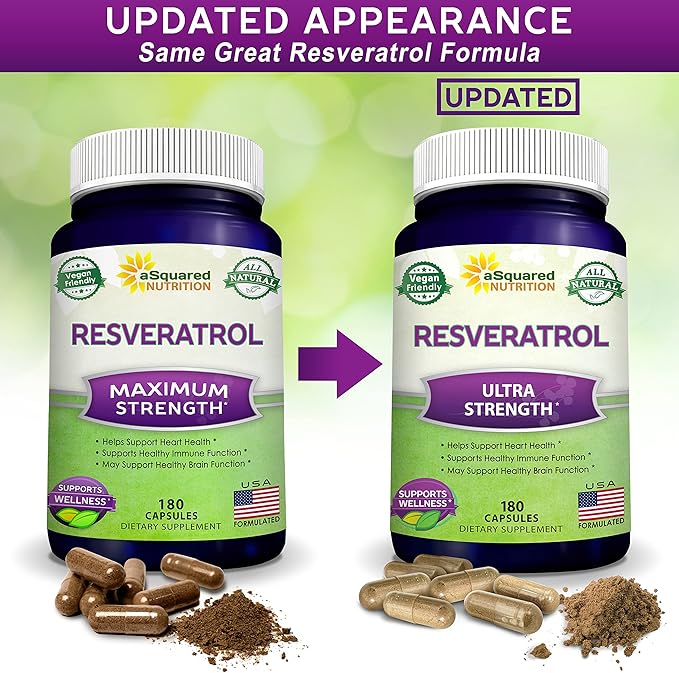 100% Natural Resveratrol - 1000mg Per Serving Max Strength (180 Capsules) Antioxidant Supplement Trans-Resveratrol Pills for Heart Health &amp Pure Polyphenols