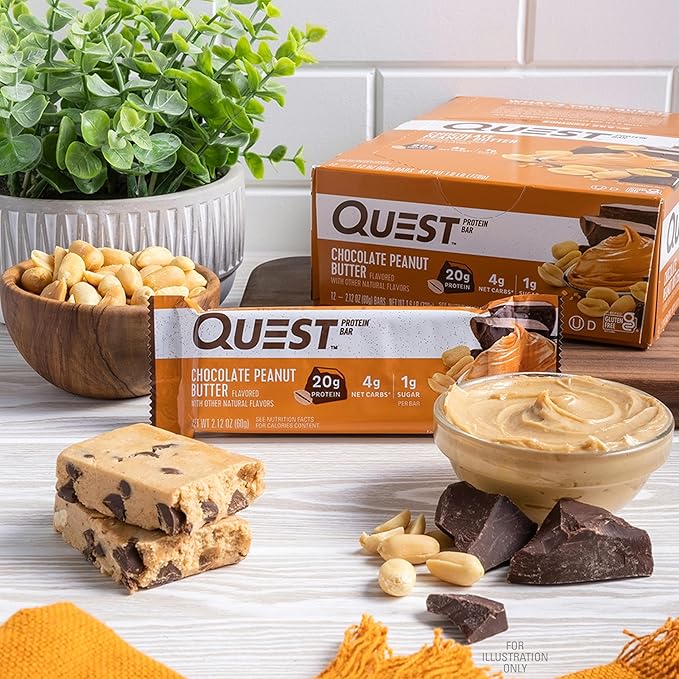Quest Nutrition Chocolate Peanut Butter Bars 20g Protein 1g Sugar 4g Net Carb Gluten Free Keto Friendly 12 Count
