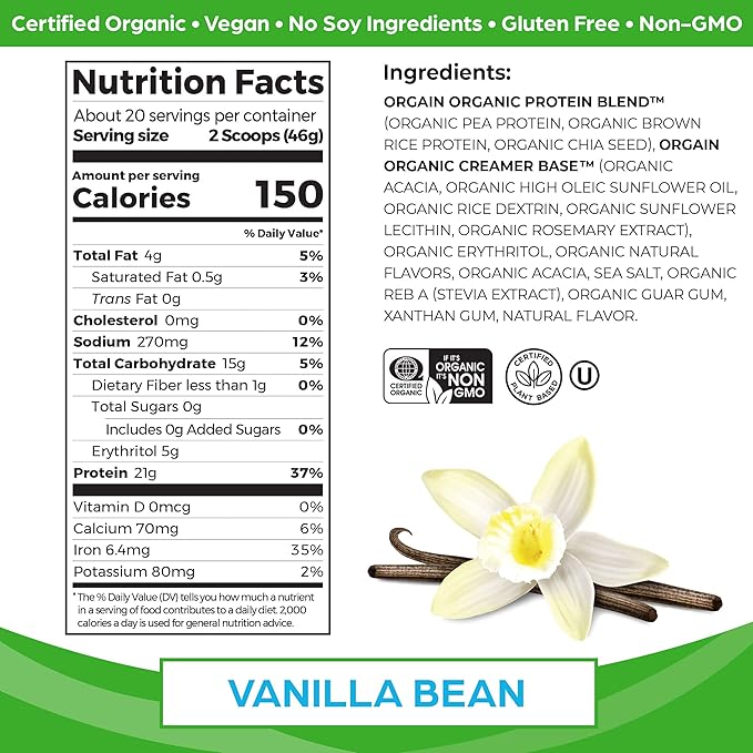 Orgain Organic Vegan &amp Peanut Butter Plant Based Protein Powders (2.03 Lb Each)