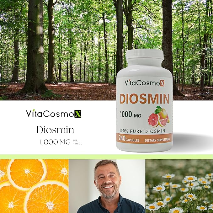 Diosmin Capsules 240 Count 1000 mg Serving Vegan Citrus Bioflavonoids 100% Vegetarian Non-GMO &amp Gluten Free Diosmin Supplement with Max Strength - 2 Packs