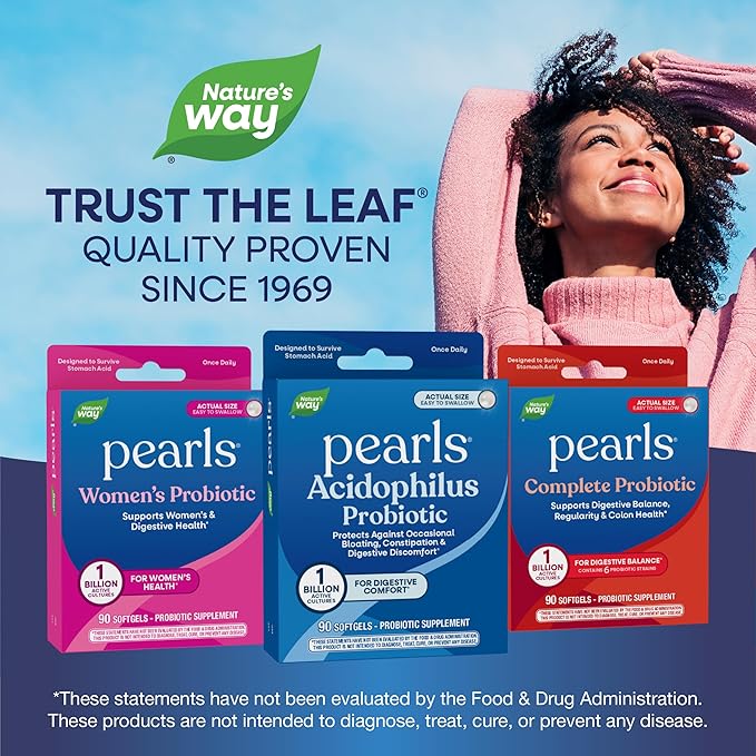 Nature's Way Probiotic Pearls Acidophilus Supports Digestive Balance &amp Gut Health Reduce Occasional Constipation and Bloating* 1 Billion Cultures 90 Softgels