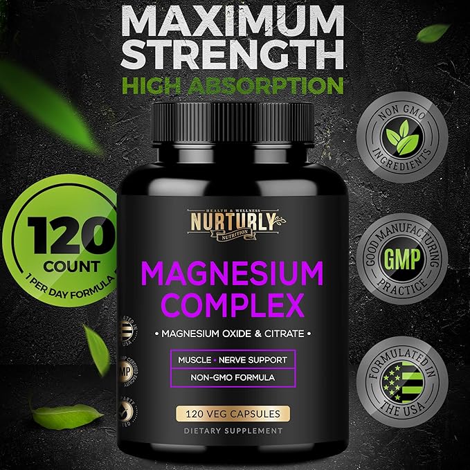 Magnesium Citrate &amp Oxide 500mg Complex Supplement - High Absorption Maximum Strength - Helps Support Bone Density and Strength Muscles Energy and Sleep - 360 Vegan Capsules