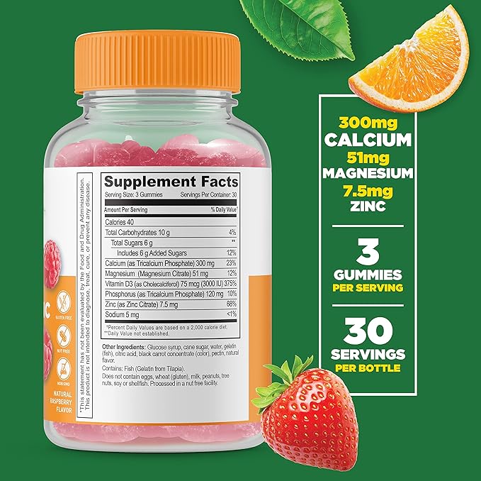 Lifeable Calcium Magnesium + Calcium Magnesium Zinc &amp Vitamin D Gummies Bundle - Great Tasting Vitamin Supplement Gluten Free GMO Free Chewable Gummy