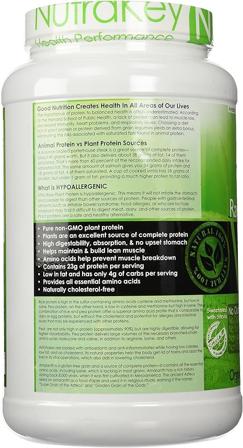 NutraKey V-Pro Raw Plant Protein Powder Organic Vegan Low Carb Gluten Free with with 20g of Protein (Mocha) 2-Pound