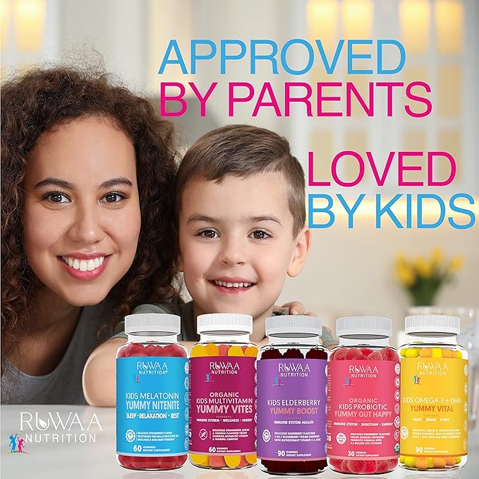 RUWAA NUTRITION Omega 3 Gummies DHA Gummies and 1mg Melatonin Gummies | No Fish No After-Taste Non-Habit Forming Gluten Free Non-GMO Made in USA.